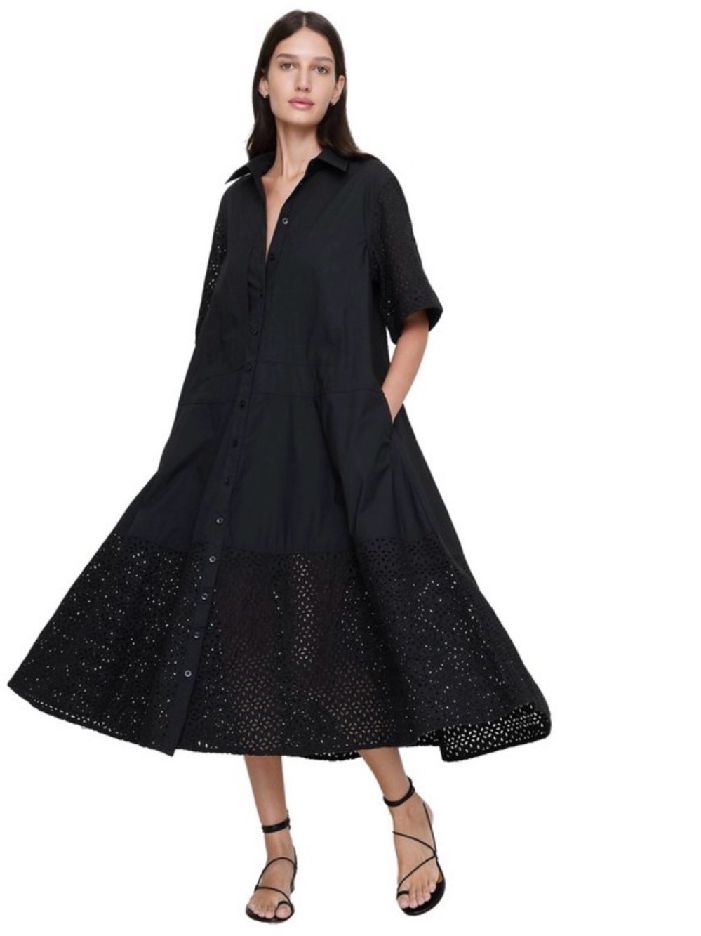 Eyelet trapeze shirt dress
